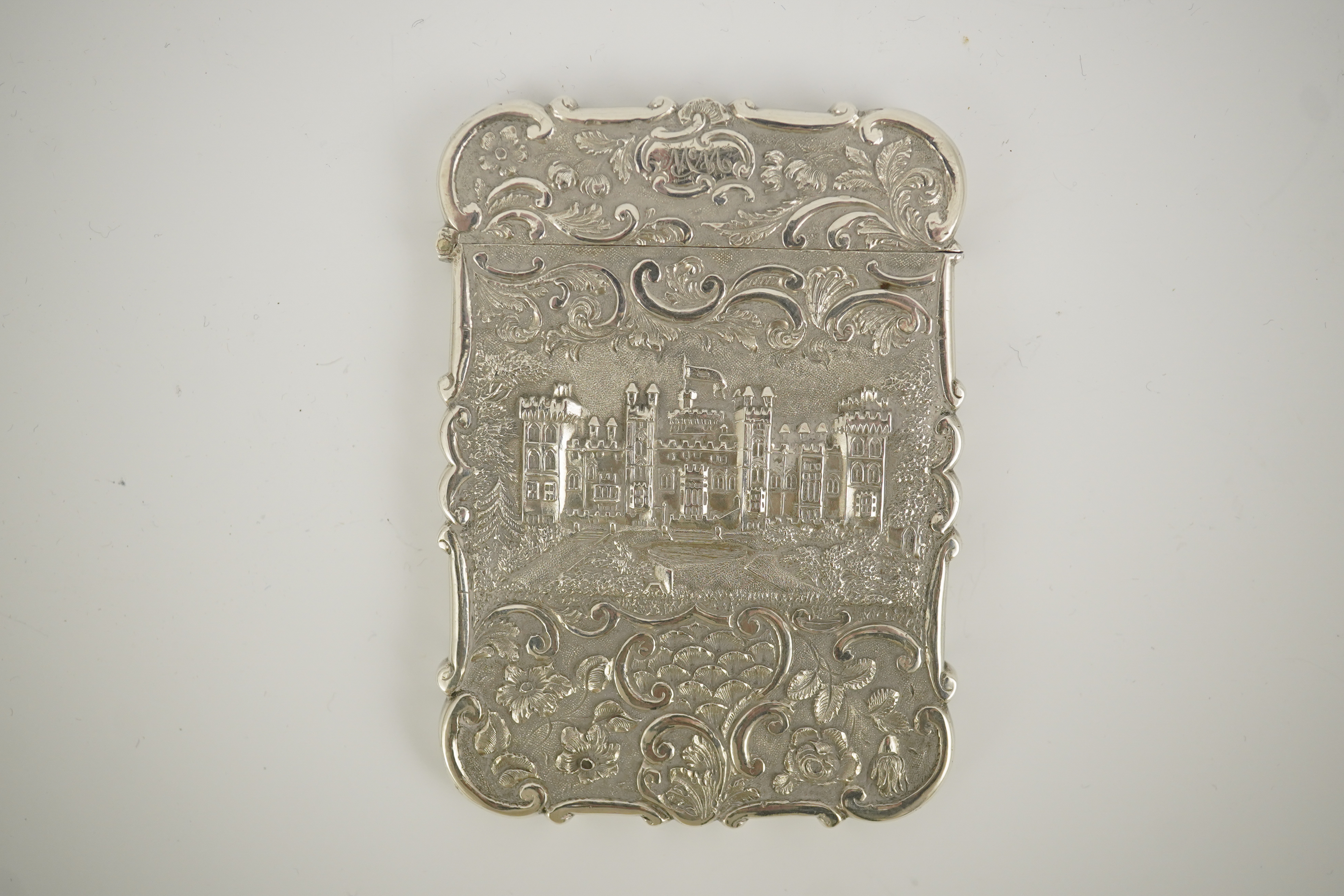 An early Victorian silver double sided 'castle top' card case